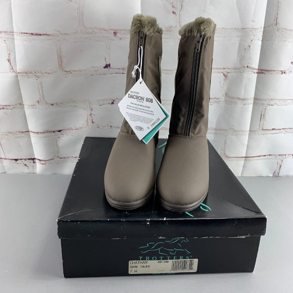 Trotters Chatham Zipper Front Rain Boots Dark Taupe 7 W Vintage - Picture 1 of 12